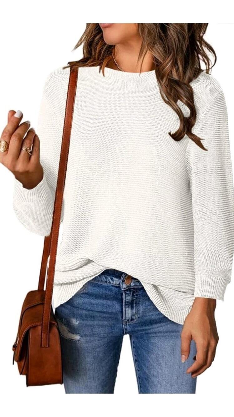 Allimy Women's Crewneck Chic Knit Fall Dressy Sweaters for Women Size L